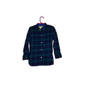 Mini Boden Blue & Green Flannel Plaid Button-Down Shirt 5–6Y